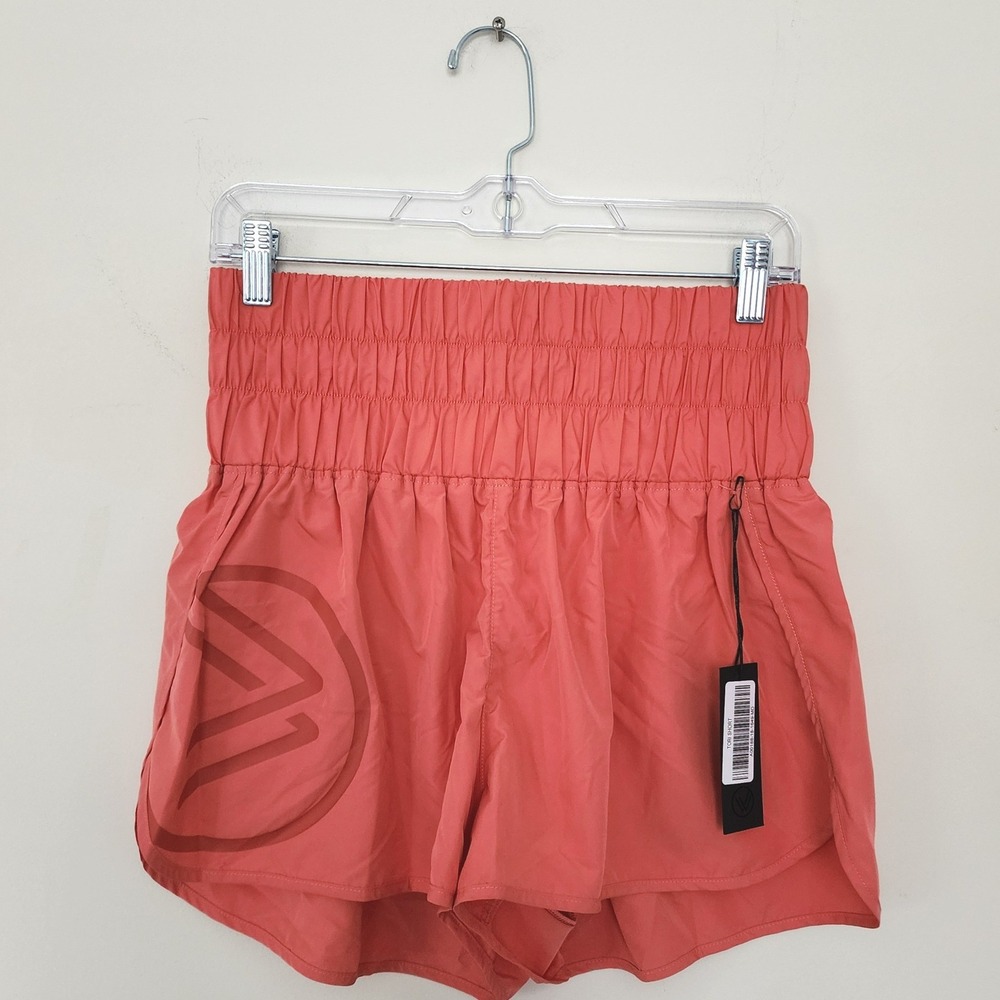 ⭐️ Savvi Womens Smocked High Waist Running Shorts Coral Pink Size Medium NWT